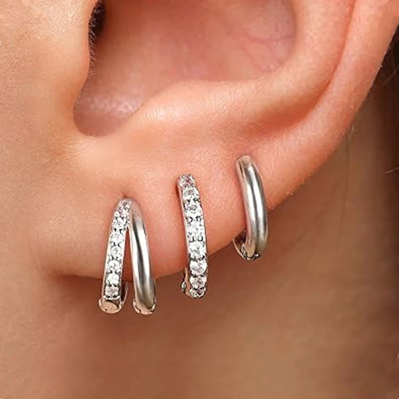 3PCS Crystal Huggie Hoop Earring Set
