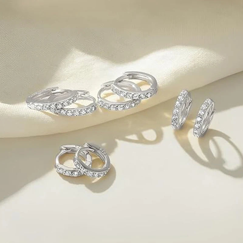 4 Pairs Small 925 Silver Plated Hoop Earrings Set