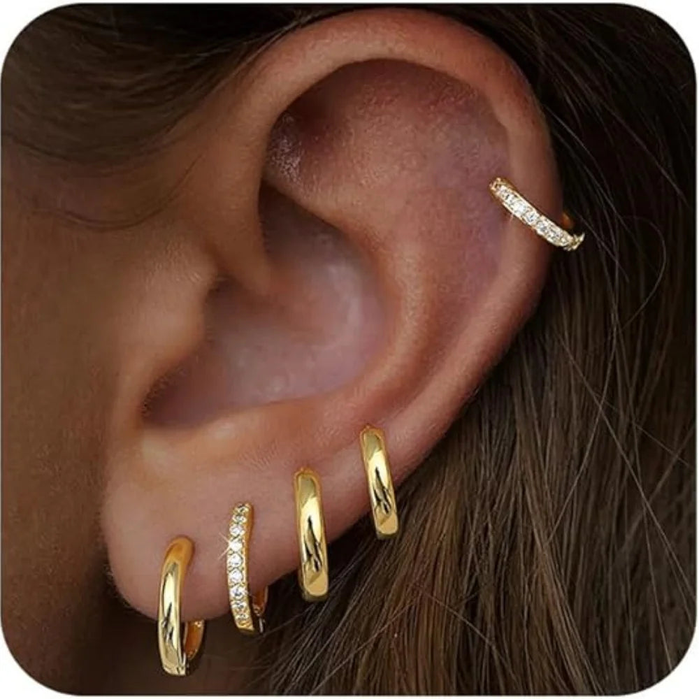 5 Pairs 925 Silver Plated CZ Hoop Earrings Set
