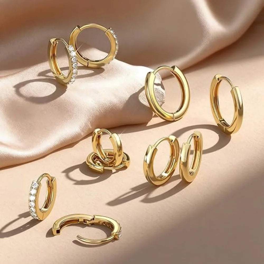 5 Pairs 925 Silver Plated CZ Hoop Earrings Set