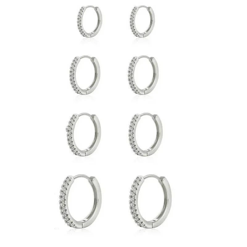 4 Pairs Small 925 Silver Plated Hoop Earrings Set