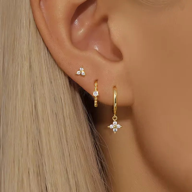 3PCS Crystal Huggie Hoop Earring Set