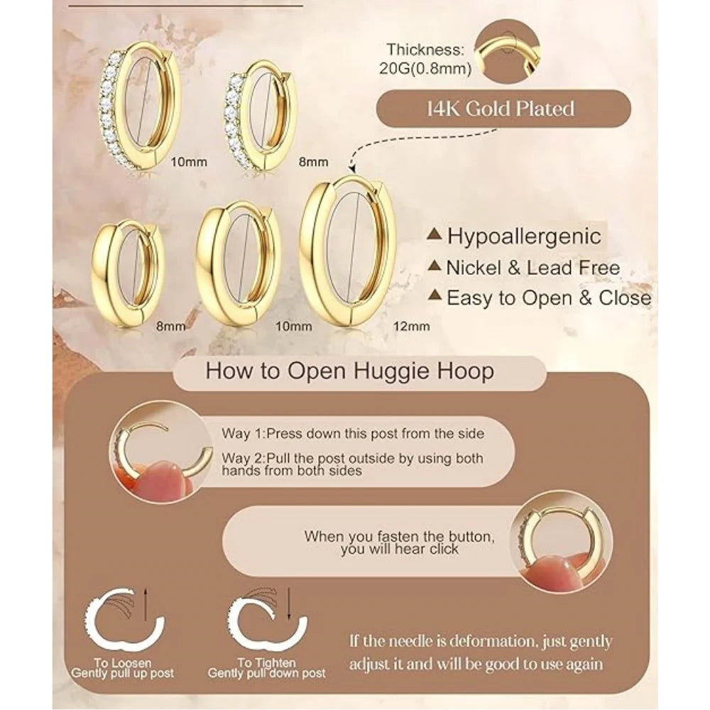 5 Pairs 925 Silver Plated CZ Hoop Earrings Set