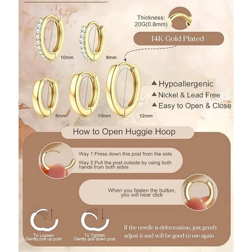 5 Pairs 925 Silver Plated CZ Hoop Earrings Set