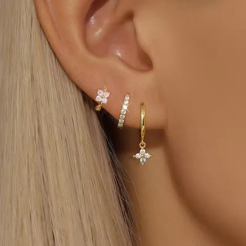 3PCS Crystal Huggie Hoop Earring Set