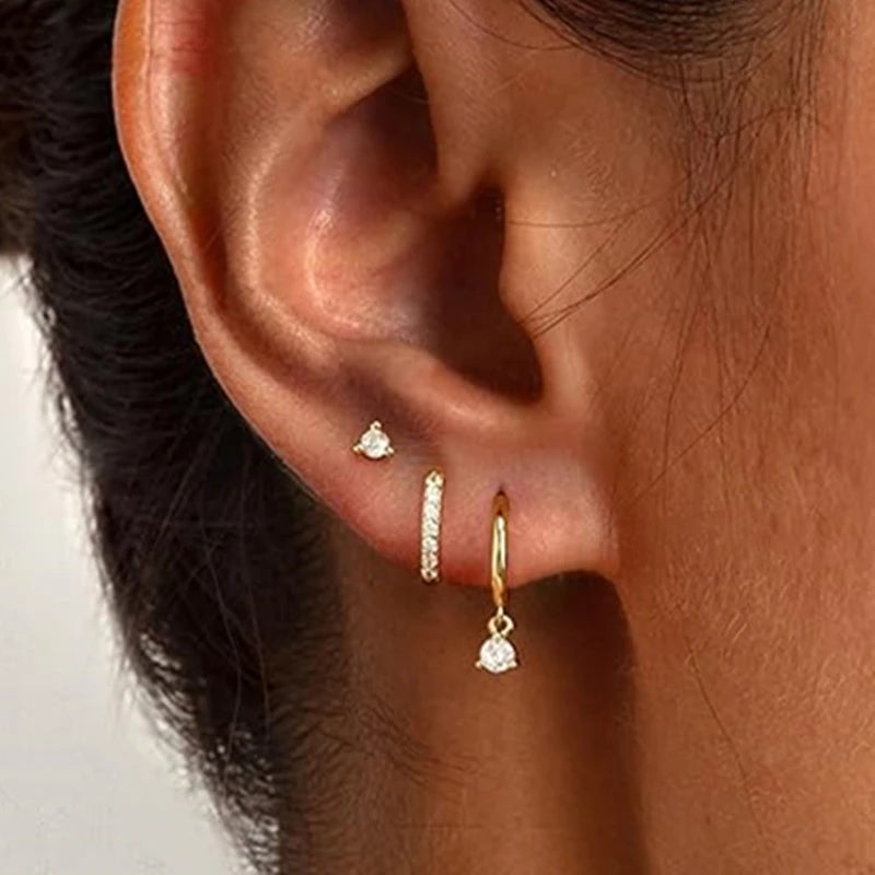 3PCS Crystal Huggie Hoop Earring Set