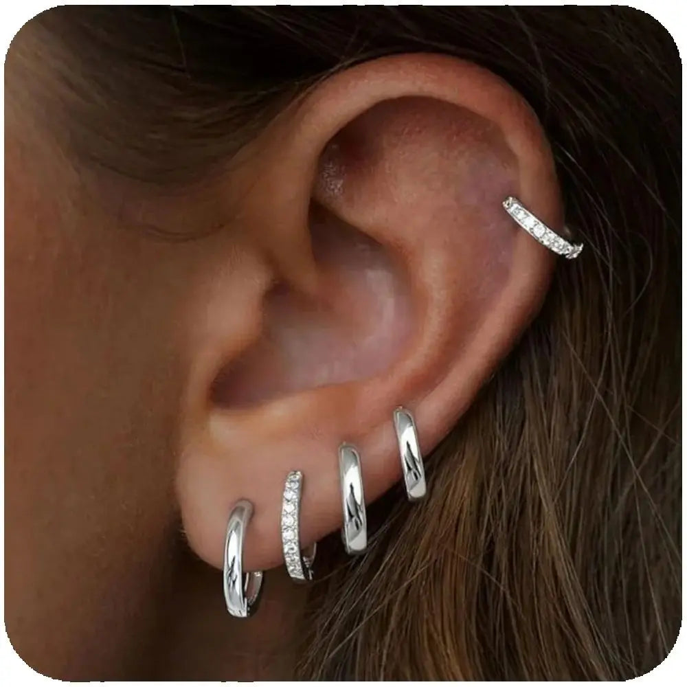 5 Pairs 925 Silver Plated CZ Hoop Earrings Set