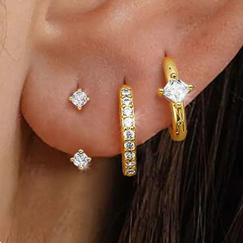 3PCS Crystal Huggie Hoop Earring Set