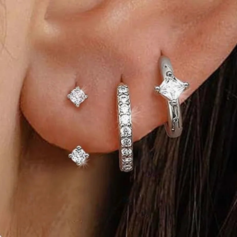 3PCS Crystal Huggie Hoop Earring Set