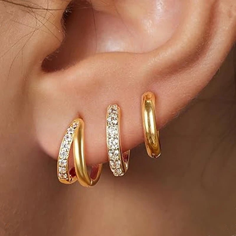 3PCS Crystal Huggie Hoop Earring Set