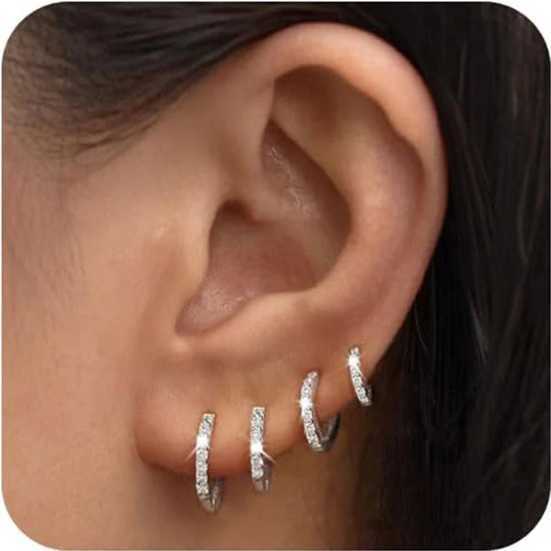 4 Pairs Small 925 Silver Plated Hoop Earrings Set
