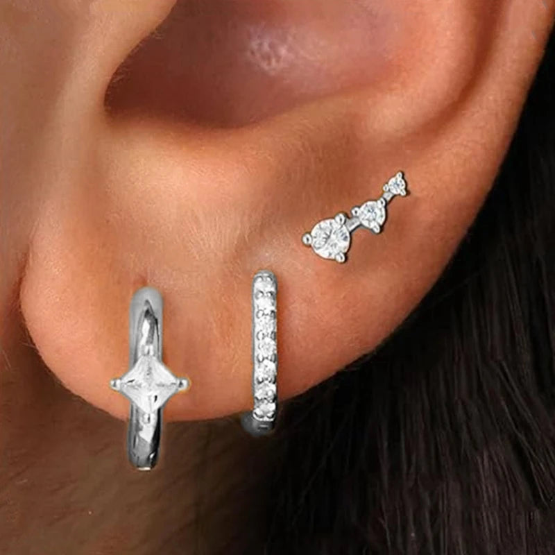 3PCS Crystal Huggie Hoop Earring Set
