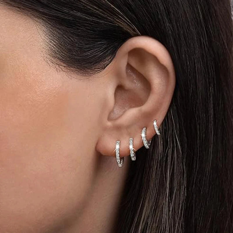 4 Pairs Small 925 Silver Plated Hoop Earrings Set