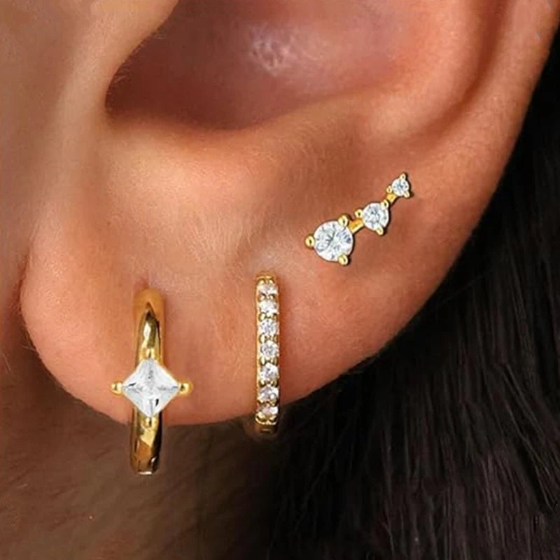 3PCS Crystal Huggie Hoop Earring Set
