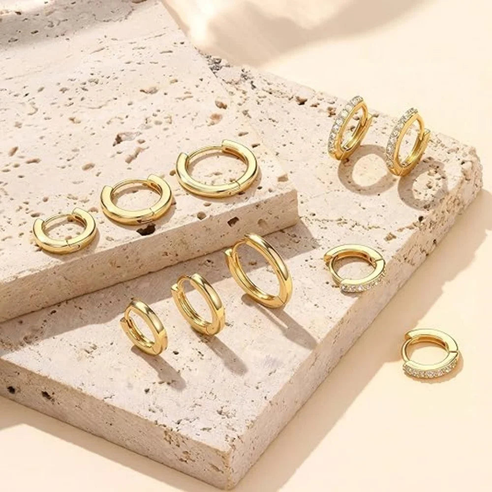 5 Pairs 925 Silver Plated CZ Hoop Earrings Set