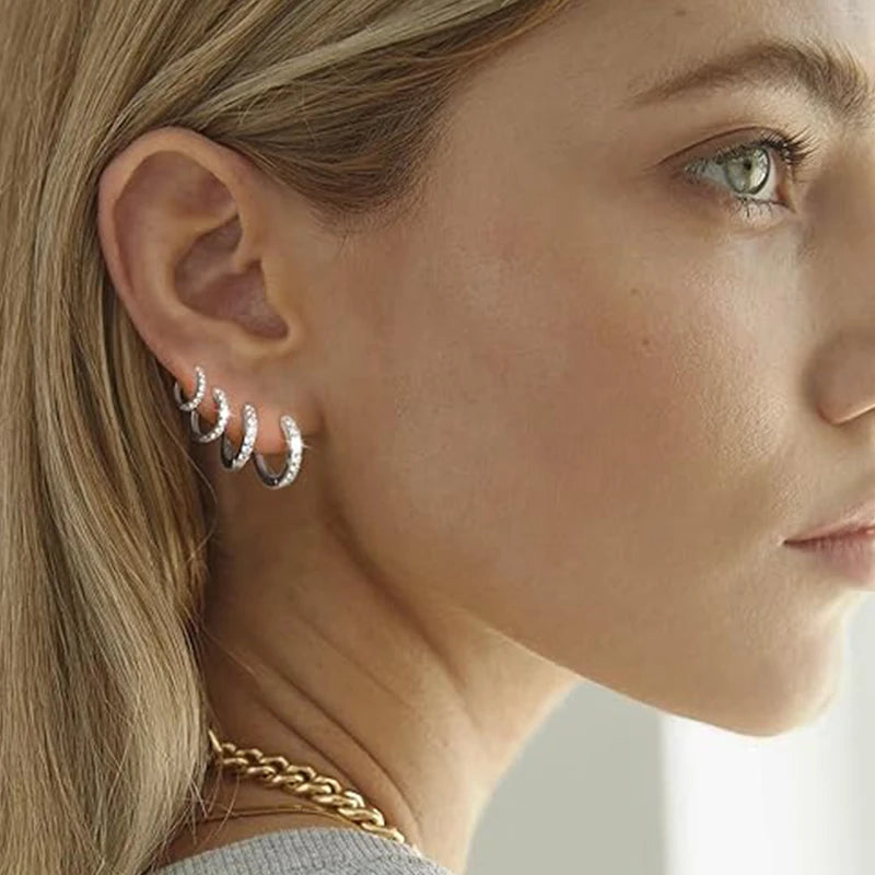 4 Pairs Small 925 Silver Plated Hoop Earrings Set