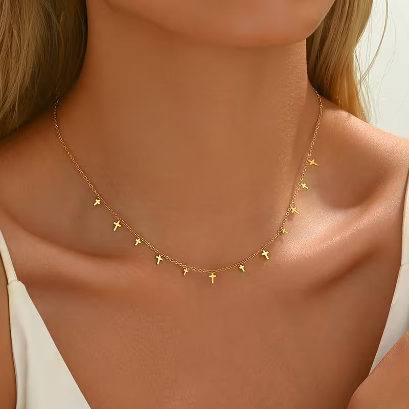 Nooxian Dainty Cross Tassel Necklace